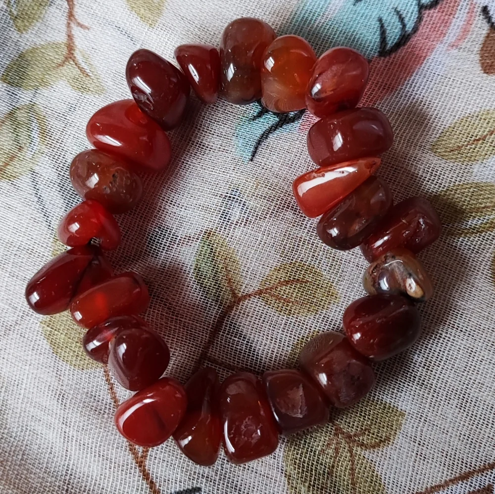 Carnelian Stretch Bracelet Tumbled Rocks Stones Hound Nature's Beauty Restrung